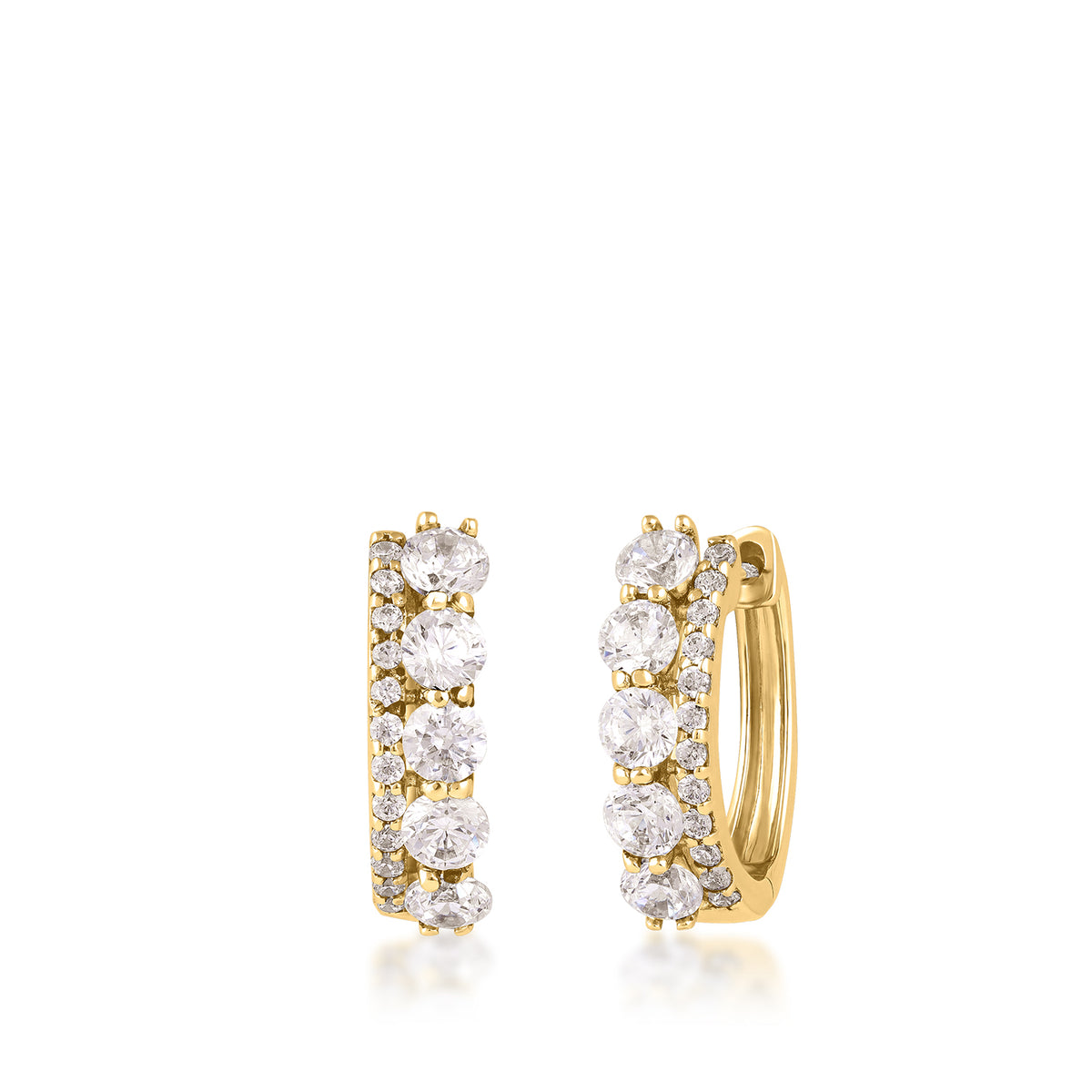 10K yellow gold 1 ct. tw. diamond multirow huggie hoop earrings