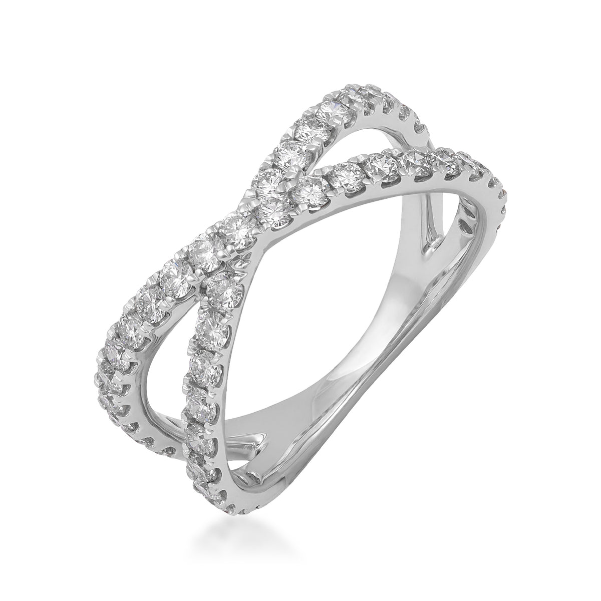 10K white gold 1 ct. tw. diamond crisscross ring