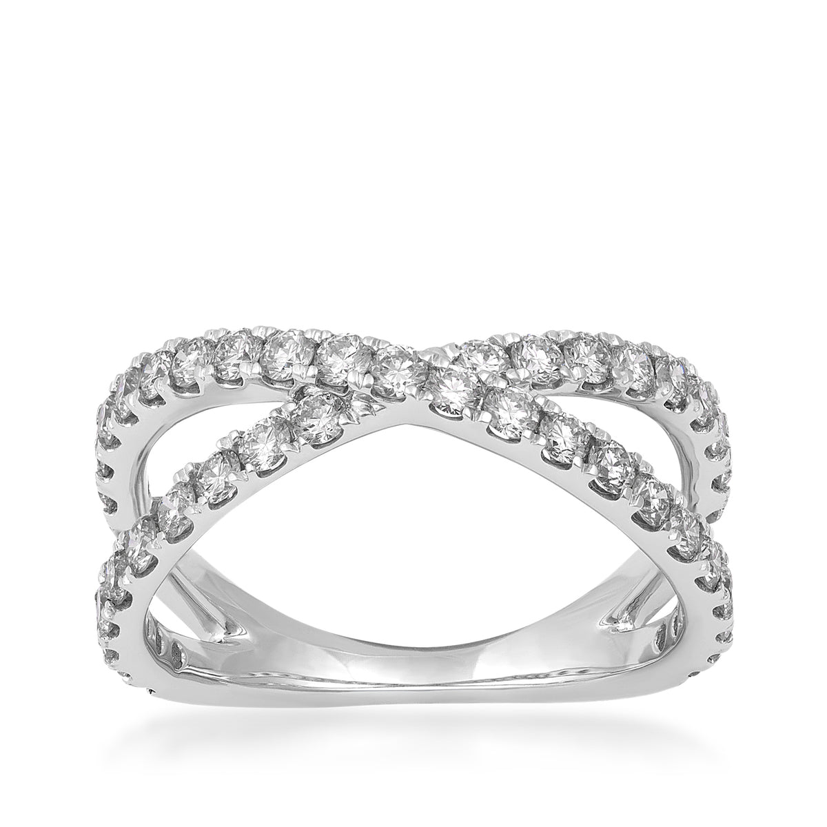 10K white gold 1 ct. tw. diamond crisscross ring