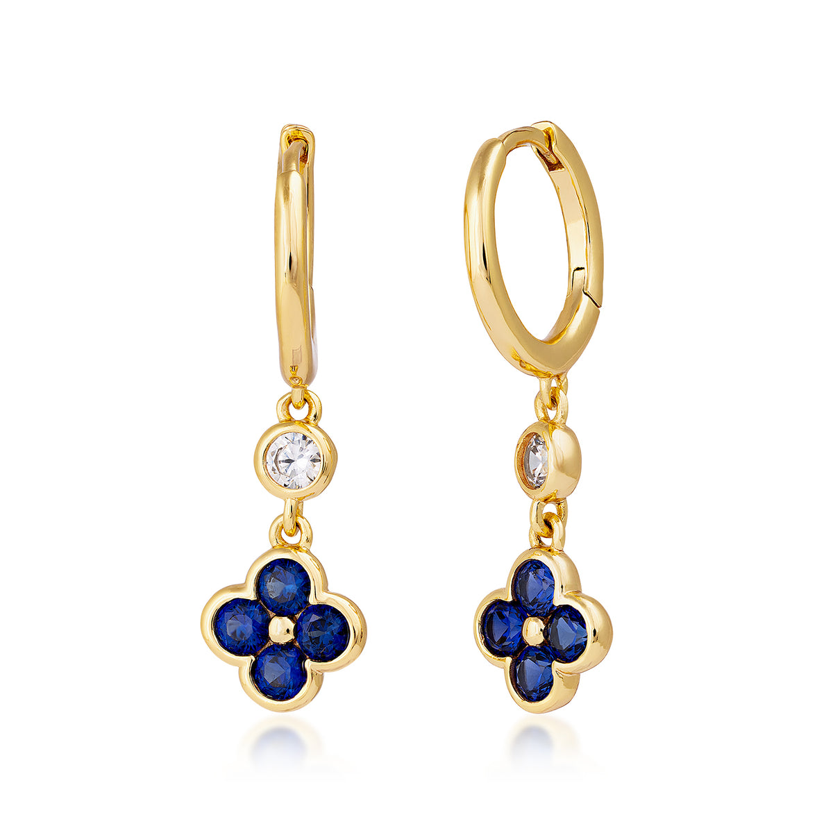 Vermeil Demi Fine 1/4 ct. tw. lab-grown diamond and created sapphire quatrefoil dangle earrings