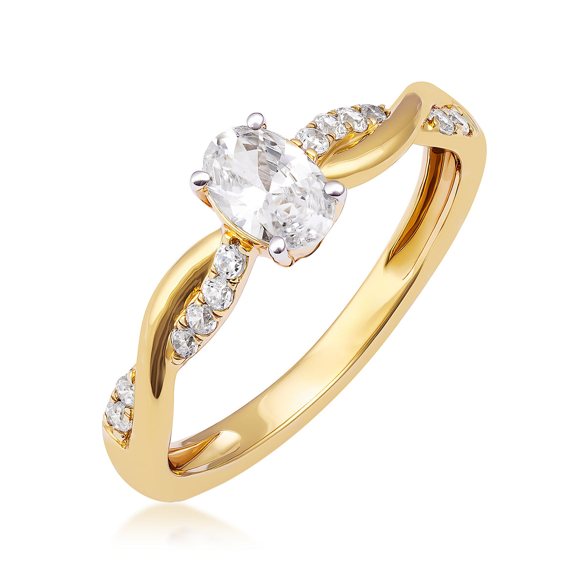 10K yellow gold I Promise 5/8 ct. tw. lab-grown oval diamond twist promise ring