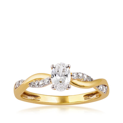 10K yellow gold I Promise 5/8 ct. tw. lab-grown oval diamond twist promise ring