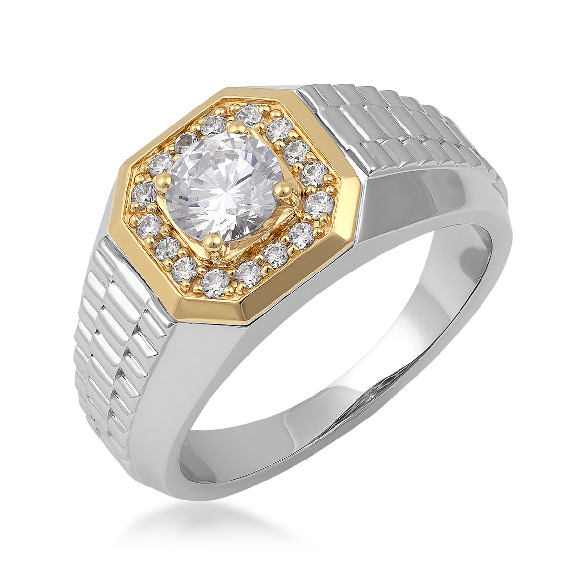 Sterling silver and 10K yellow gold Adamante men's 1 ct. tw. lab-grown diamond halo ring