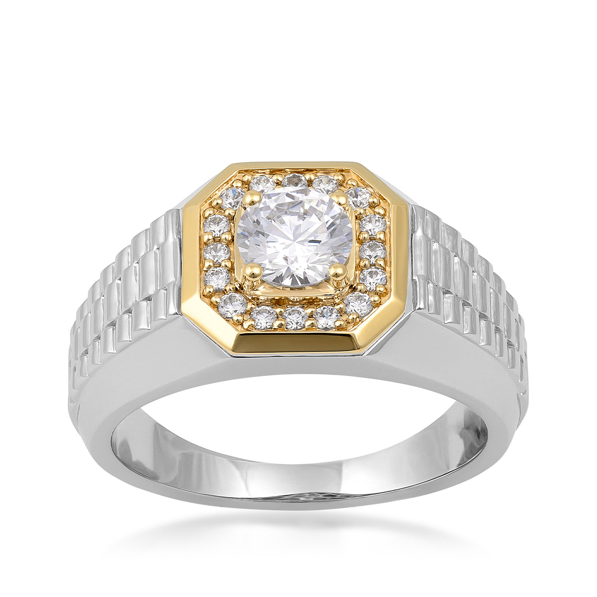 Sterling silver and 10K yellow gold Adamante men's 1 ct. tw. lab-grown diamond halo ring