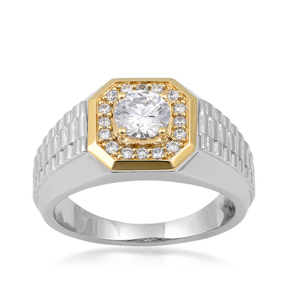 Sterling silver and 10K yellow gold Adamante men's 1 ct. tw. lab-grown diamond halo ring