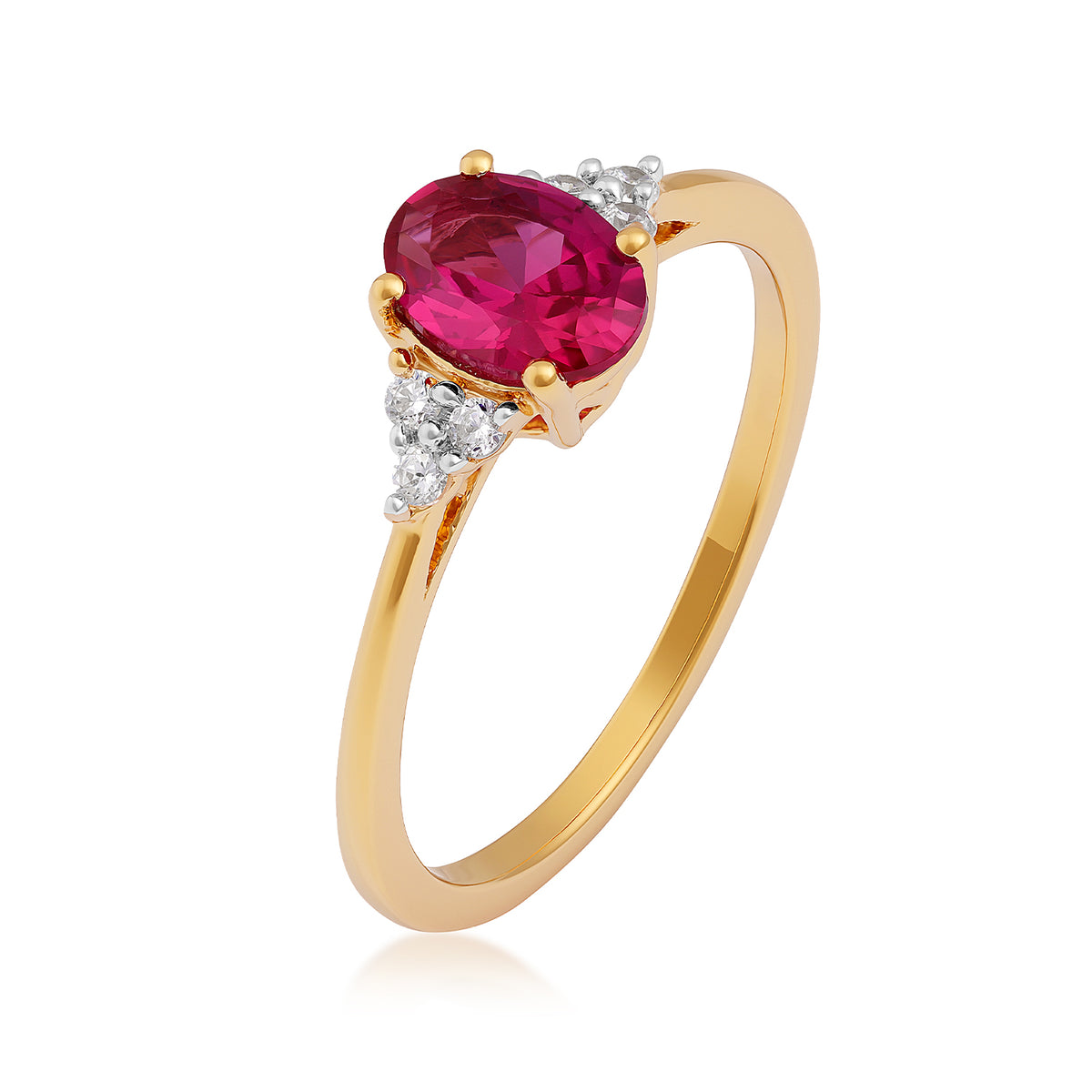 10K yellow gold oval created ruby diamond accent ring