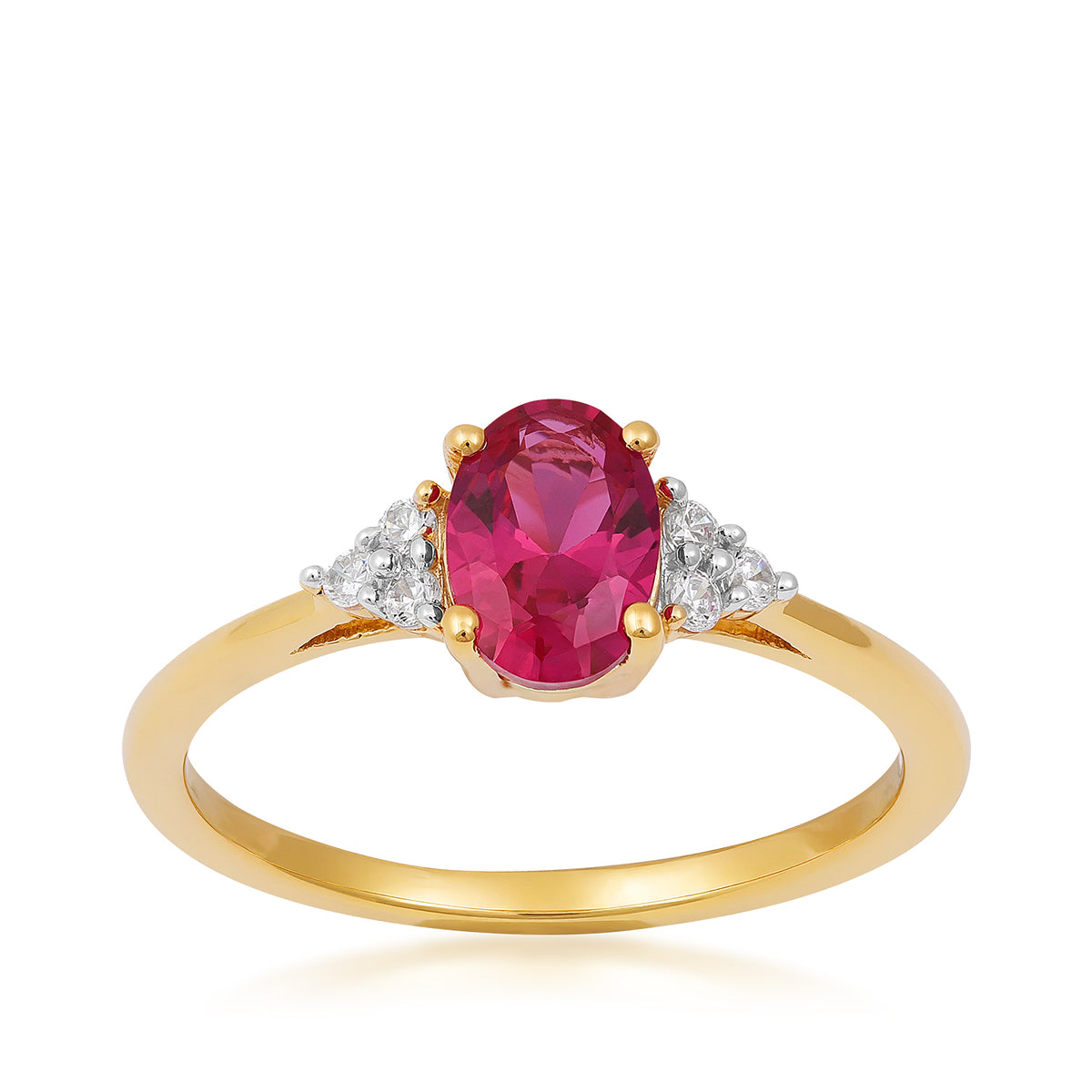 10K yellow gold oval created ruby diamond accent ring