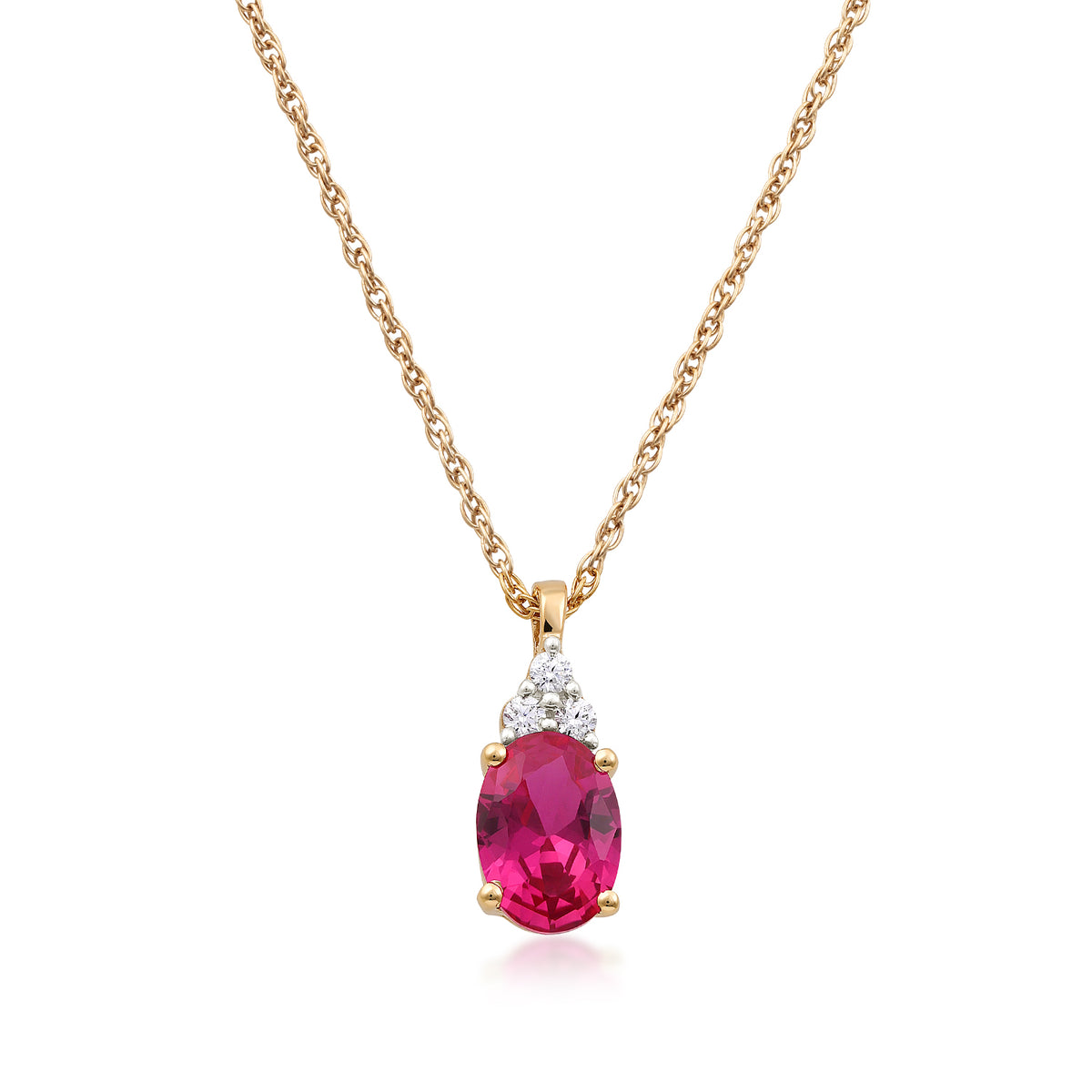 10K yellow gold oval created ruby diamond accent pendant