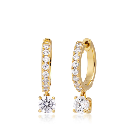 10K yellow gold Adamante 1-1/2 ct. tw. lab-grown round diamond huggie drop earrings