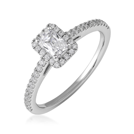 Sterling silver I Promise 3/4 ct. tw. lab-grown radiant-cut diamond halo promise ring