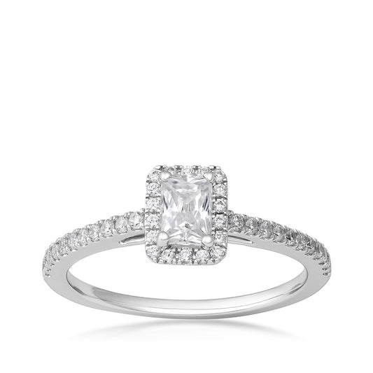 Sterling silver I Promise 3/4 ct. tw. lab-grown radiant-cut diamond halo promise ring