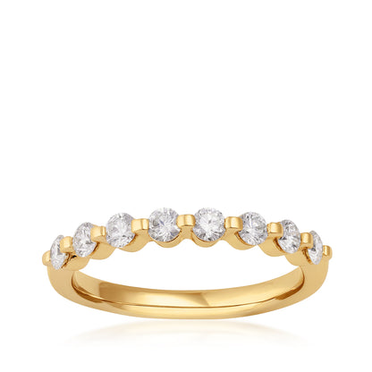 14K yellow gold 1/2 ct. tw. round diamond shared prong ring