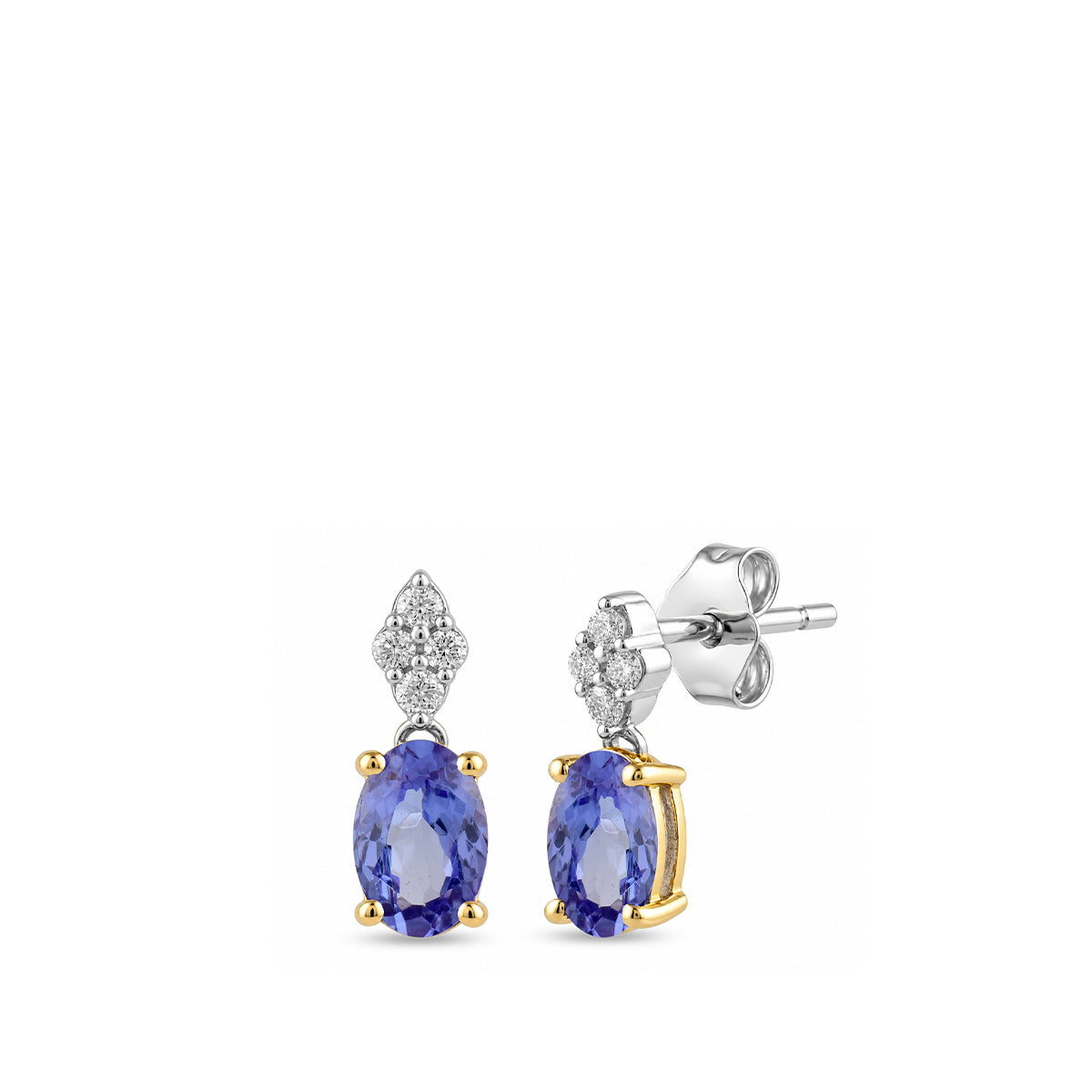Sterling silver and 10K yellow gold oval tanzanite diamond accent earrings
