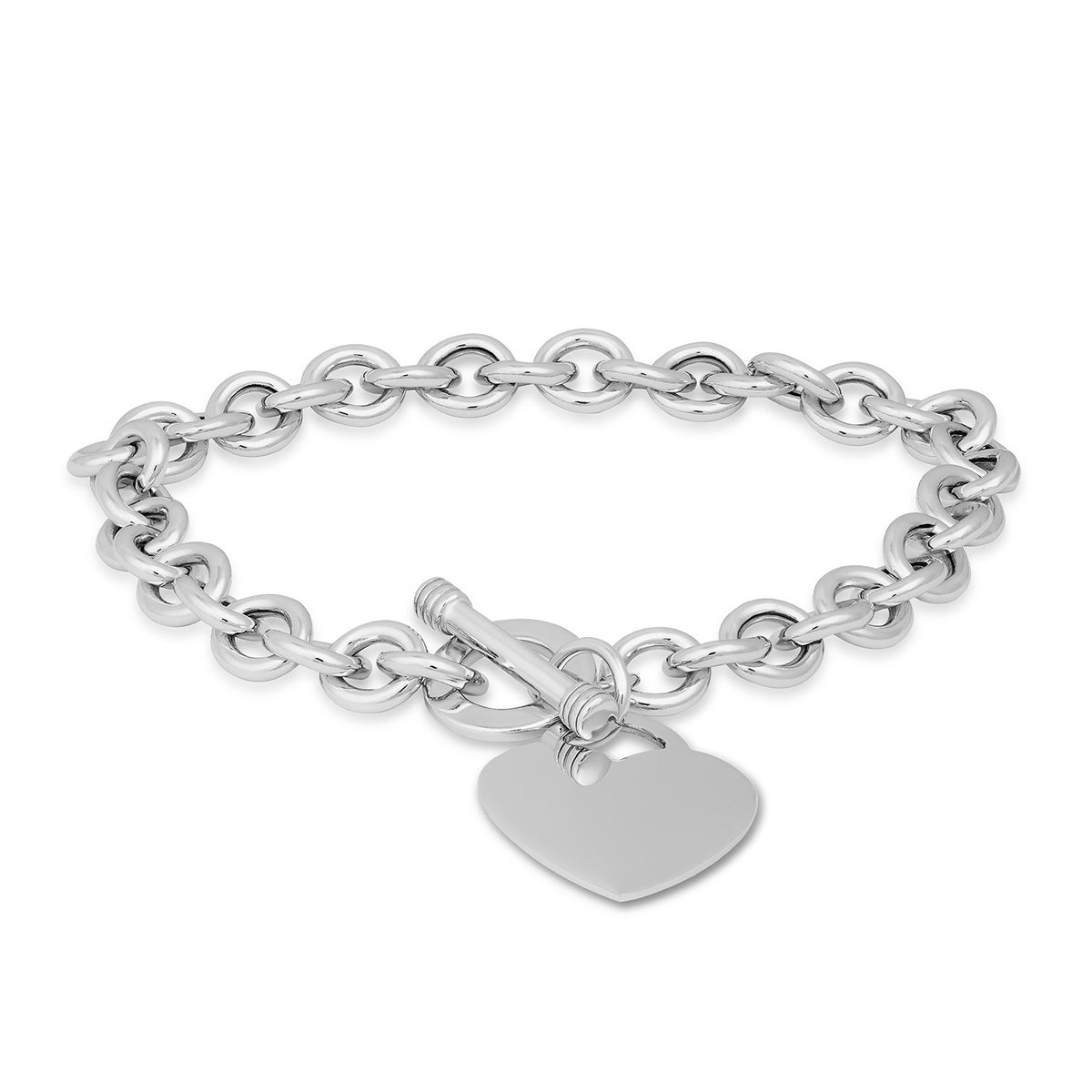 Sterling silver heart charm rolo toggle bracelet