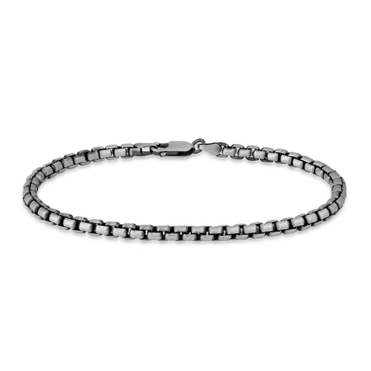 Gunmetal sterling silver men's 3.7mm oval box bracelet, 8.5 inches long