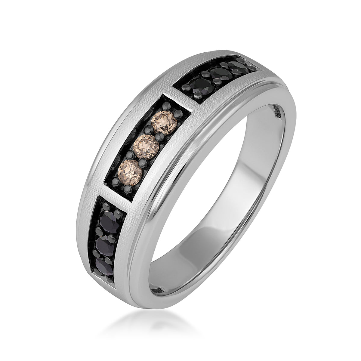 10K white gold men's 1/2 ct. tw. mocha and treated black diamond ring