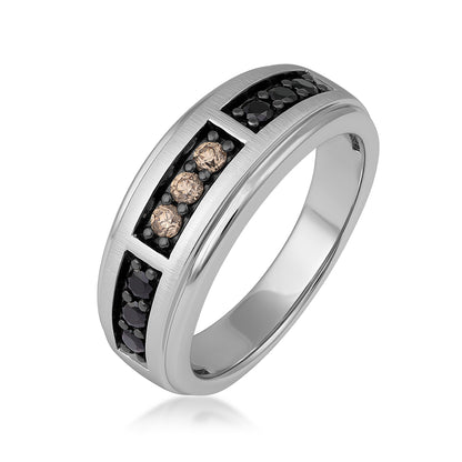 10K white gold men's 1/2 ct. tw. mocha and treated black diamond ring