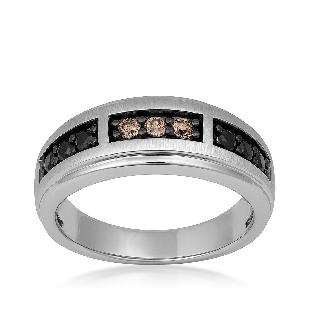 10K white gold men's 1/2 ct. tw. mocha and treated black diamond ring