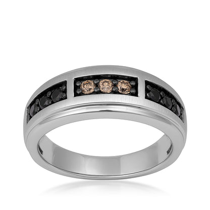 10K white gold men's 1/2 ct. tw. mocha and treated black diamond ring