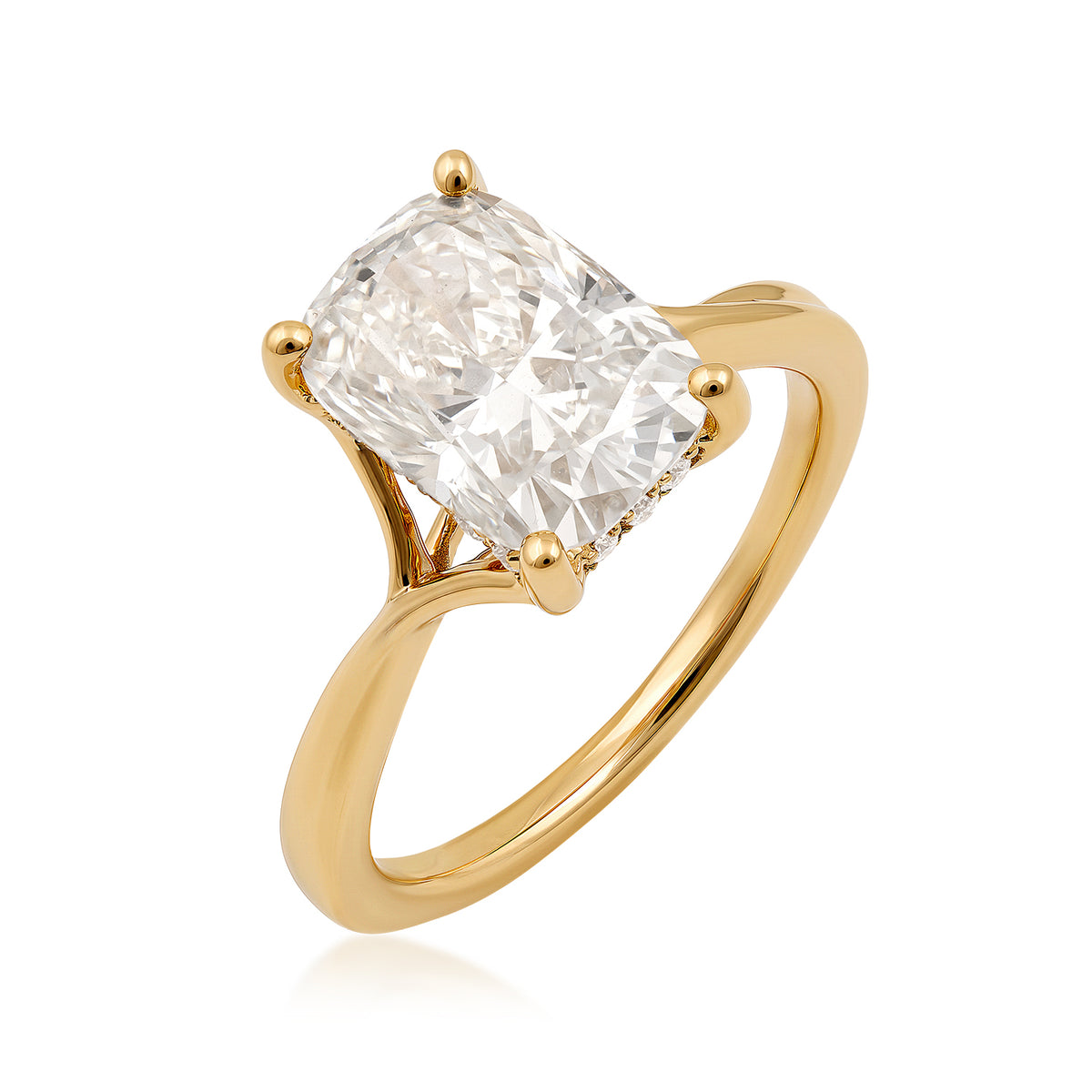 14K yellow gold Adamante 3 ct. lab-grown radiant-cut diamond hidden halo engagement ring with 1/10 ct. tw. lab-grown diamond accents