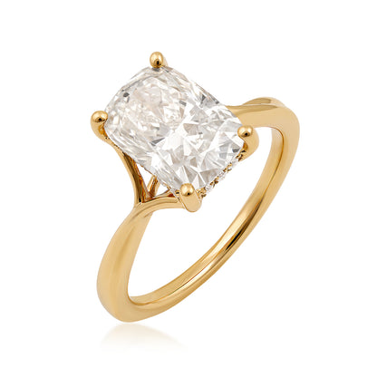 14K yellow gold Adamante 3 ct. lab-grown radiant-cut diamond hidden halo engagement ring with 1/10 ct. tw. lab-grown diamond accents