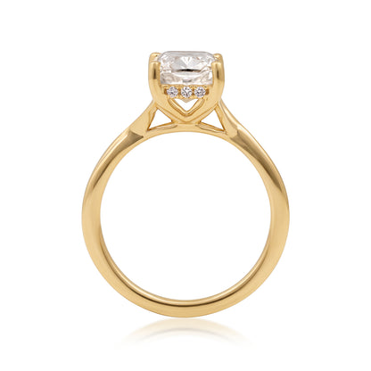 14K yellow gold Adamante 3 ct. lab-grown radiant-cut diamond hidden halo engagement ring with 1/10 ct. tw. lab-grown diamond accents