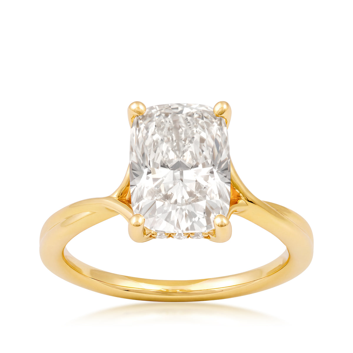 14K yellow gold Adamante 3 ct. lab-grown radiant-cut diamond hidden halo engagement ring with 1/10 ct. tw. lab-grown diamond accents