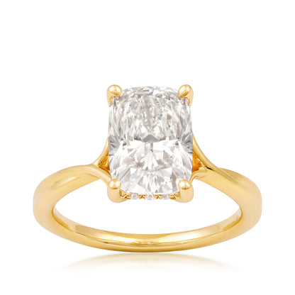 14K yellow gold Adamante 3 ct. lab-grown radiant-cut diamond hidden halo engagement ring with 1/10 ct. tw. lab-grown diamond accents