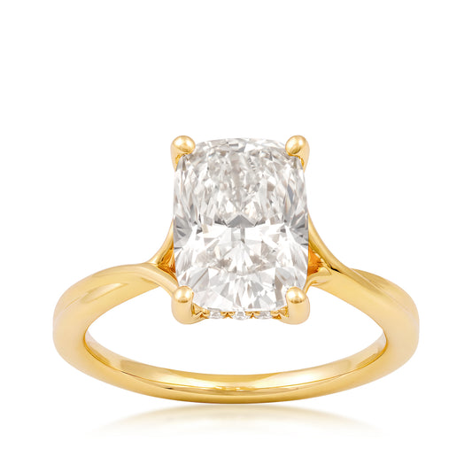 14K yellow gold Adamante 3 ct. lab-grown radiant-cut diamond hidden halo engagement ring with 1/10 ct. tw. lab-grown diamond accents