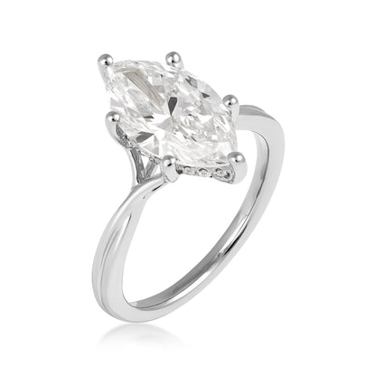 Sterling silver Adamante 3 ct. lab-grown marquise diamond hidden halo engagement ring in 14K white gold-plated finish