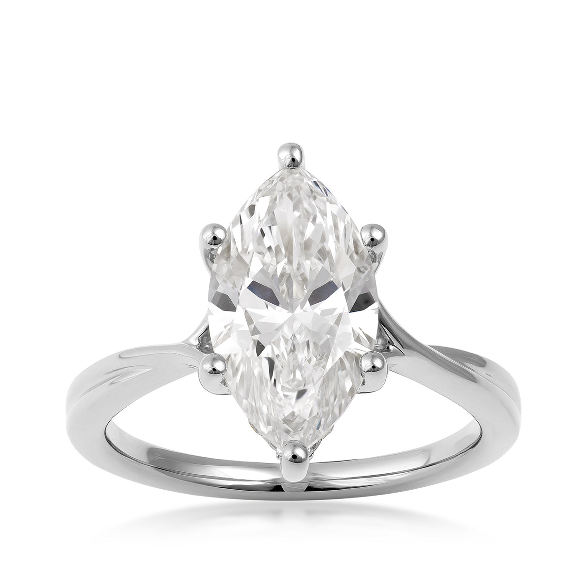 Sterling silver Adamante 3 ct. lab-grown marquise diamond hidden halo engagement ring in 14K white gold-plated finish