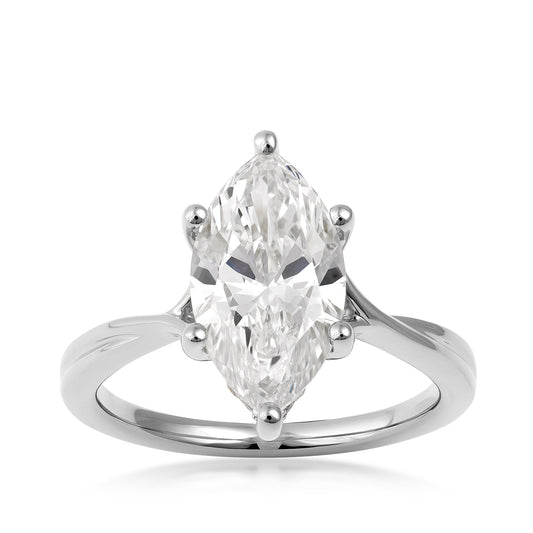 Sterling silver Adamante 3 ct. lab-grown marquise diamond hidden halo engagement ring in 14K white gold-plated finish