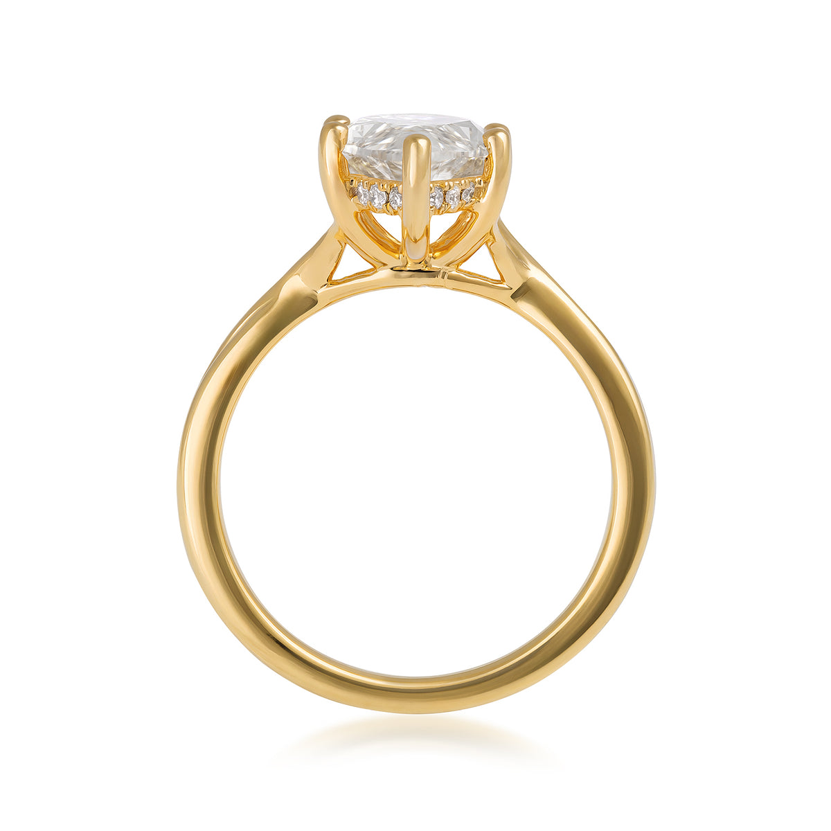 14K yellow gold Adamante 3 ct. lab-grown marquise diamond hidden halo engagement ring with 1/10 ct. tw. lab-grown diamond accents