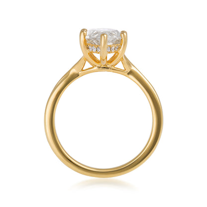 14K yellow gold Adamante 3 ct. lab-grown marquise diamond hidden halo engagement ring with 1/10 ct. tw. lab-grown diamond accents