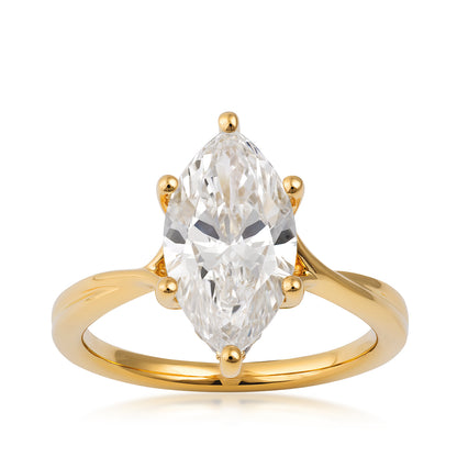 14K yellow gold Adamante 3 ct. lab-grown marquise diamond hidden halo engagement ring with 1/10 ct. tw. lab-grown diamond accents