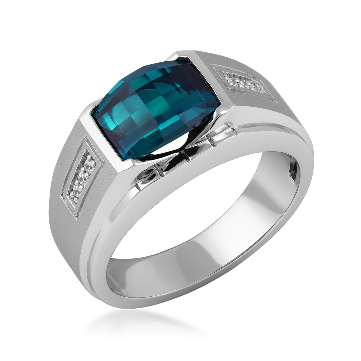 Sterling silver men's London blue topaz diamond accent ring