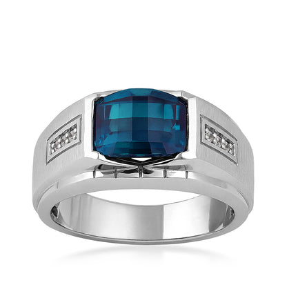 Sterling silver men's London blue topaz diamond accent ring