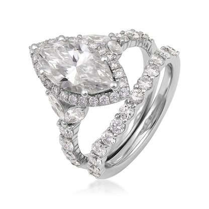 14K white gold Adamante 2 ct. lab-grown marquise diamond halo wedding set with 1-1/2 ct. tw. lab-grown diamond accents