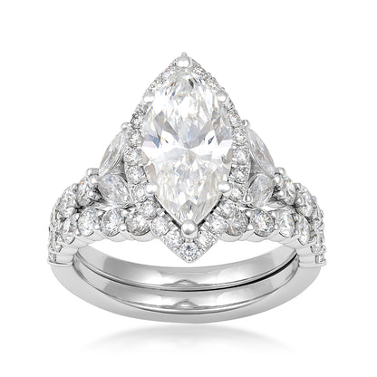 14K white gold Adamante 2 ct. lab-grown marquise diamond halo wedding set with 1-1/2 ct. tw. lab-grown diamond accents