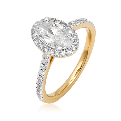 10K yellow gold Adamante 1 ct. lab-grown oval diamond halo engagement ring with 1/3 ct. tw. lab-grown diamond accents