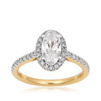 10K yellow gold Adamante 1 ct. lab-grown oval diamond halo engagement ring with 1/3 ct. tw. lab-grown diamond accents