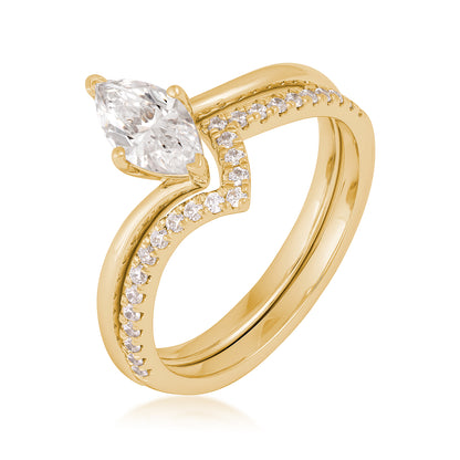 14K yellow gold natural 9/10 ct. tw. marquise diamond contour wedding set