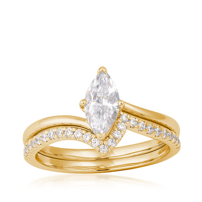 14K yellow gold natural 9/10 ct. tw. marquise diamond contour wedding set