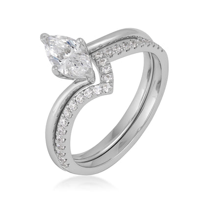 14K white gold natural 9/10 ct. tw. marquise diamond contour wedding set