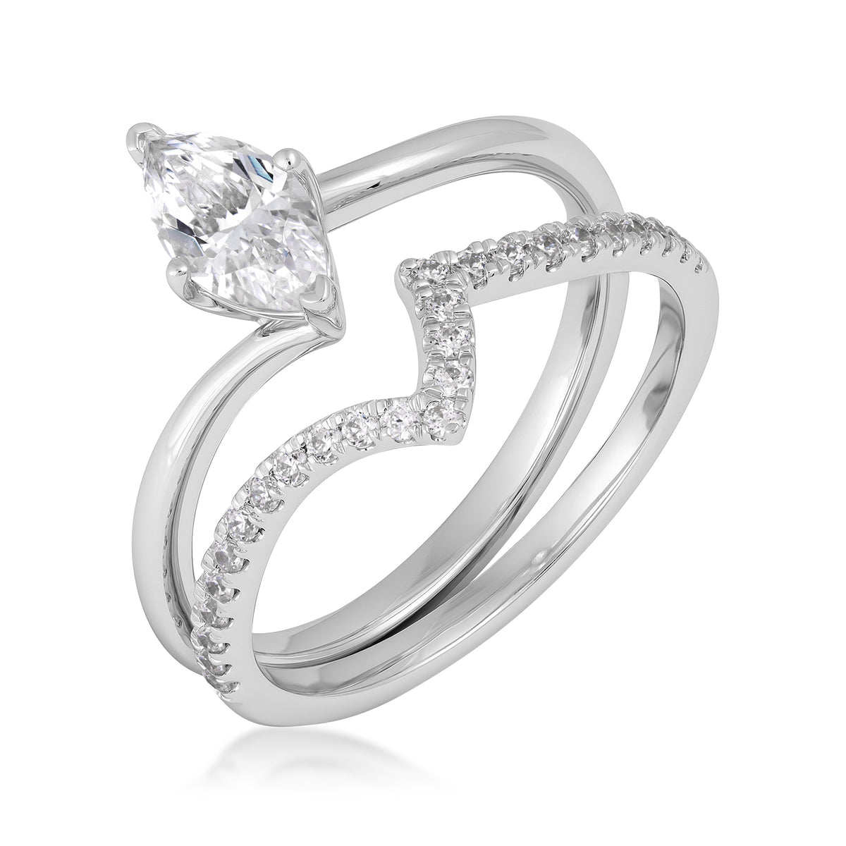 14K white gold natural 9/10 ct. tw. marquise diamond contour wedding set
