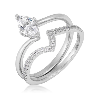 14K white gold natural 9/10 ct. tw. marquise diamond contour wedding set