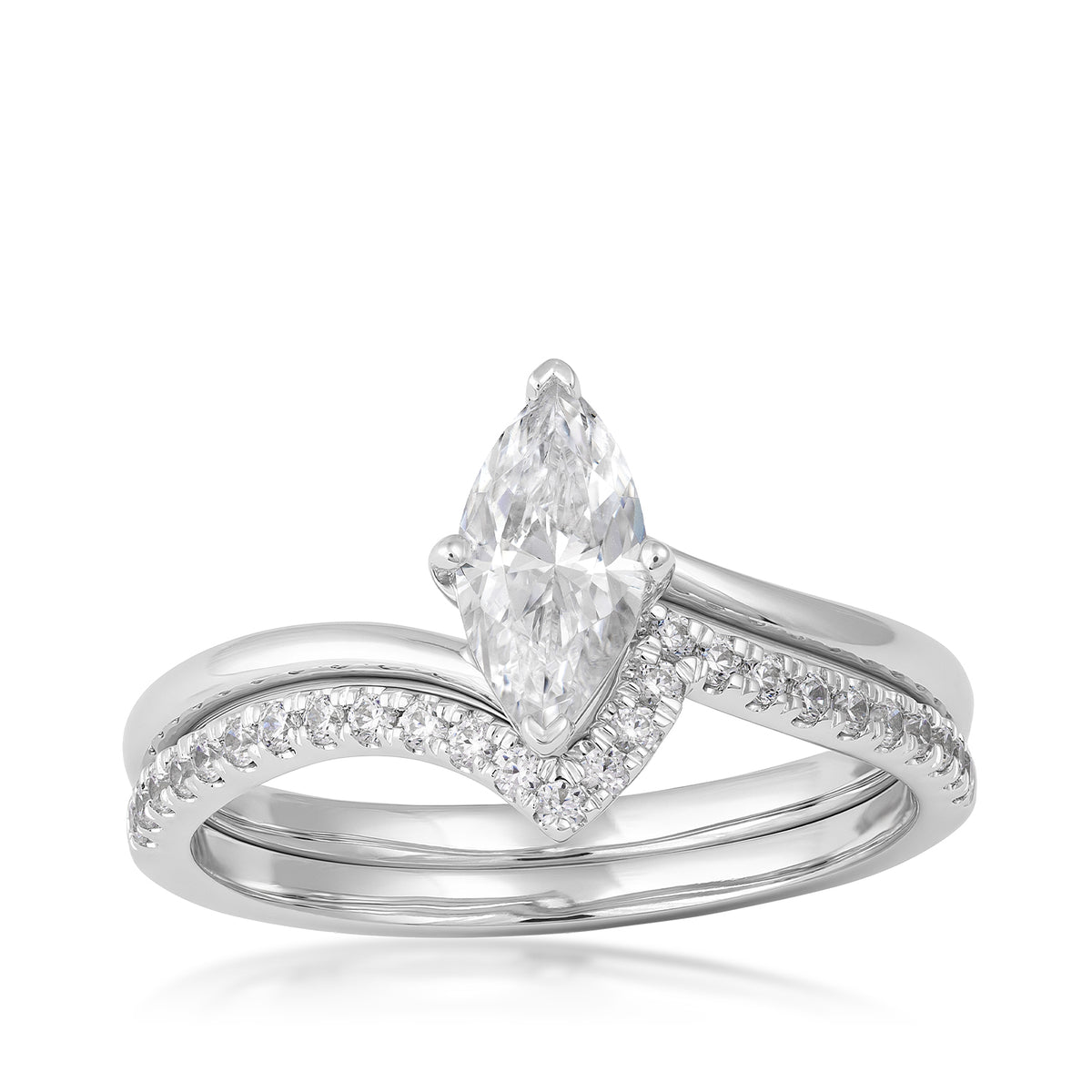 14K white gold natural 9/10 ct. tw. marquise diamond contour wedding set