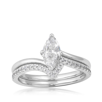 14K white gold natural 9/10 ct. tw. marquise diamond contour wedding set