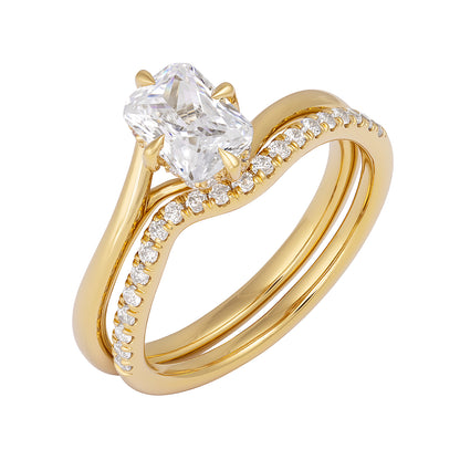 14K yellow gold Premier 1 ct. natural radiant-cut diamond contour wedding set with 1/3 ct. tw. natural diamond accents