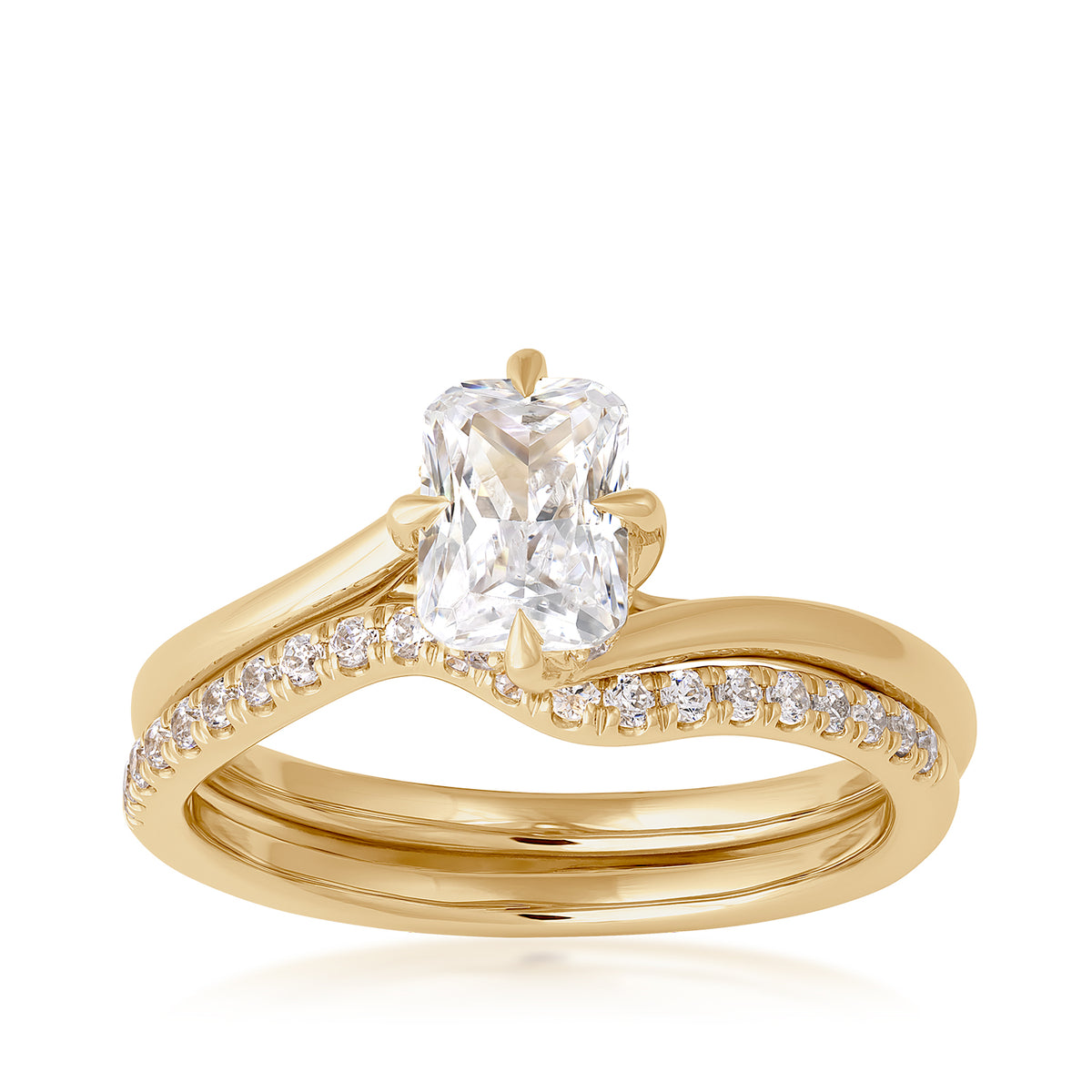 14K yellow gold Premier 1 ct. natural radiant-cut diamond contour wedding set with 1/3 ct. tw. natural diamond accents